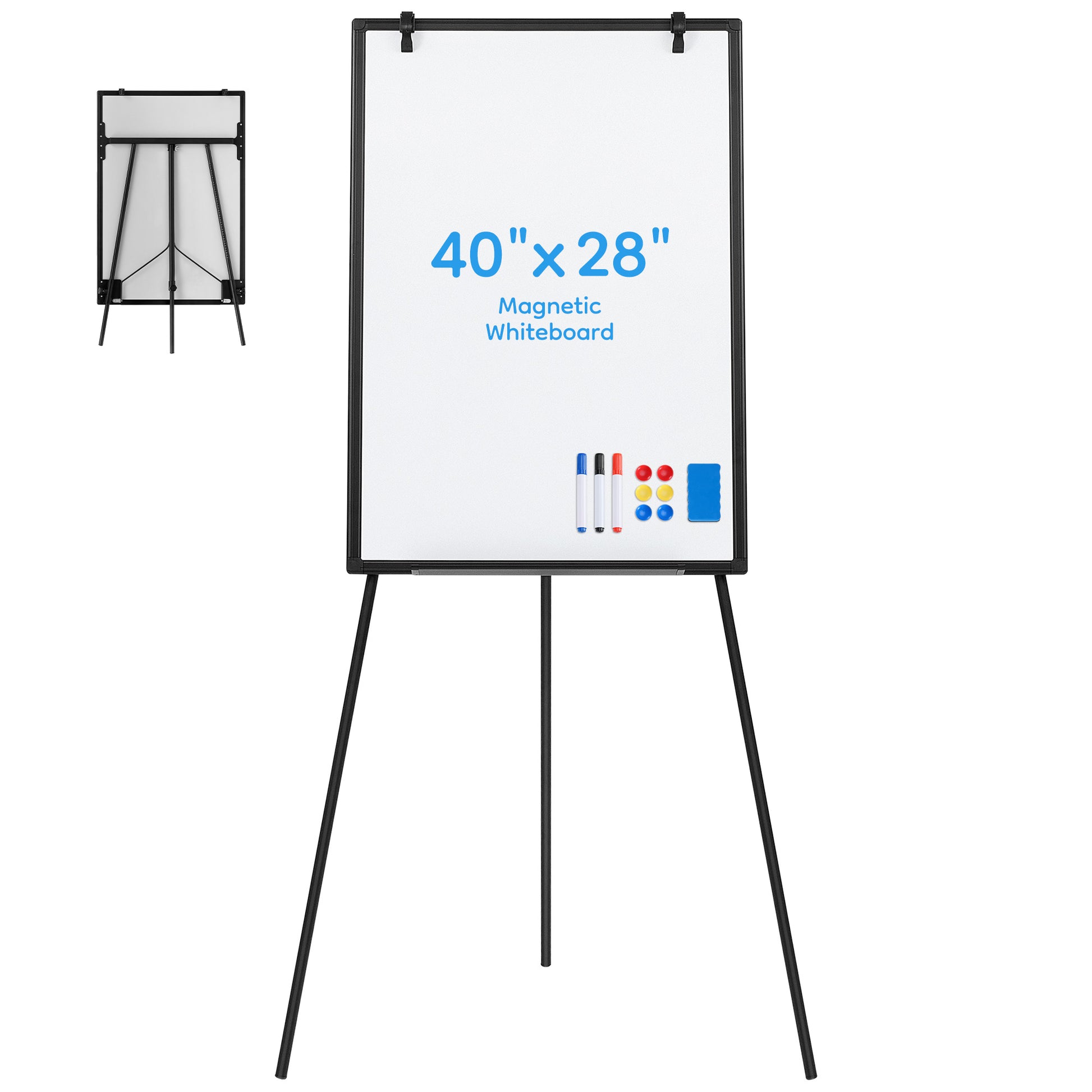 LIFERECORD 40"x28" Magnetic Portable Easel Dry Erase Board, Flipchart Easel Stand Tripod Whiteboard, Black