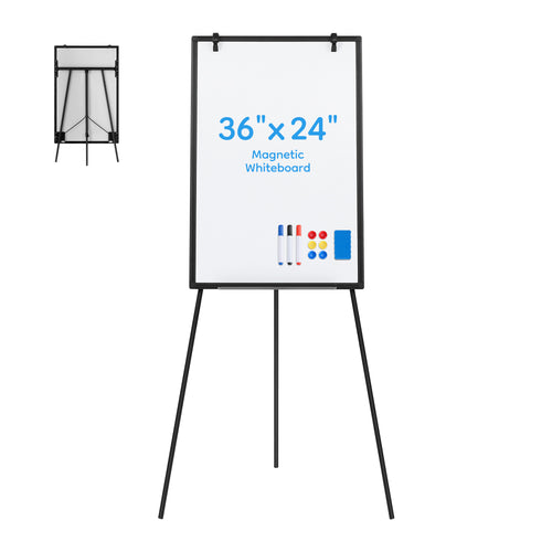 LIFERECORD 36"x24" Magnetic Portable Easel Dry Erase Board, Flipchart Easel Stand Tripod Whiteboard, Black