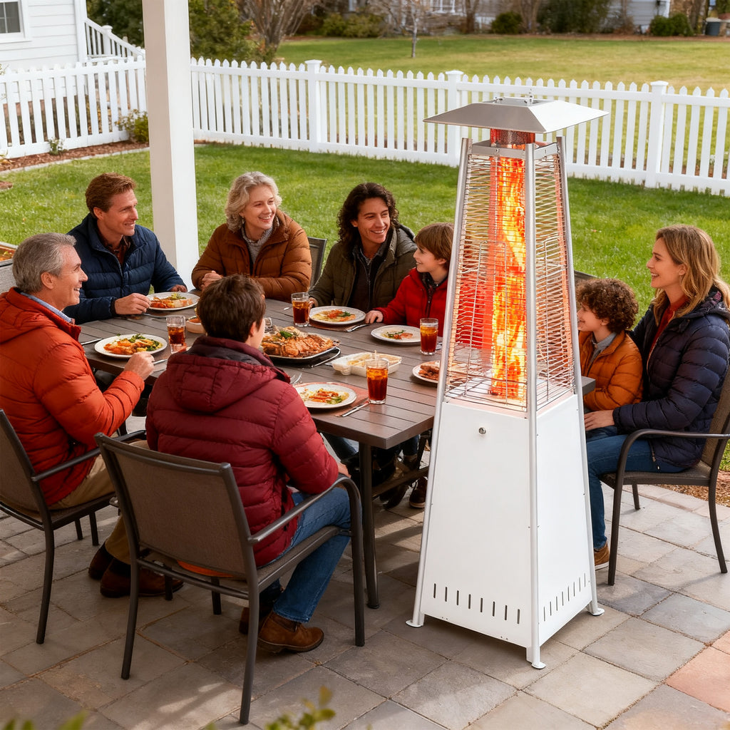 LIFERECORD LED Pyramid Patio Heater with Wheels 48,000 BTU - Push-Button Ignition Outdoor Propane Heater for Deck, Backyard & Garden