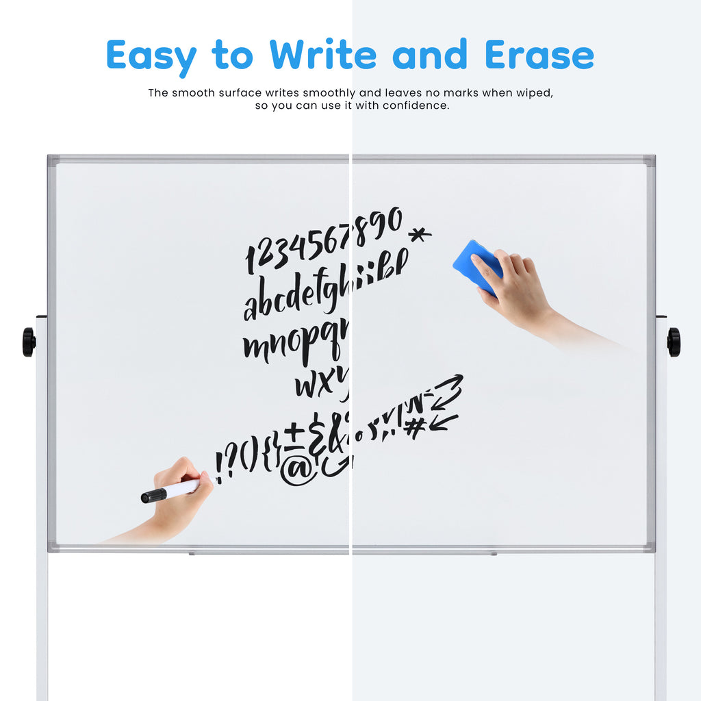 LIFERECORD 46"x32" Double-Sided Magnetic Mobile Whiteboard, Rolling Dry Erase Board Easel Stand on Wheels with Aluminium Frame for School Office Home, White