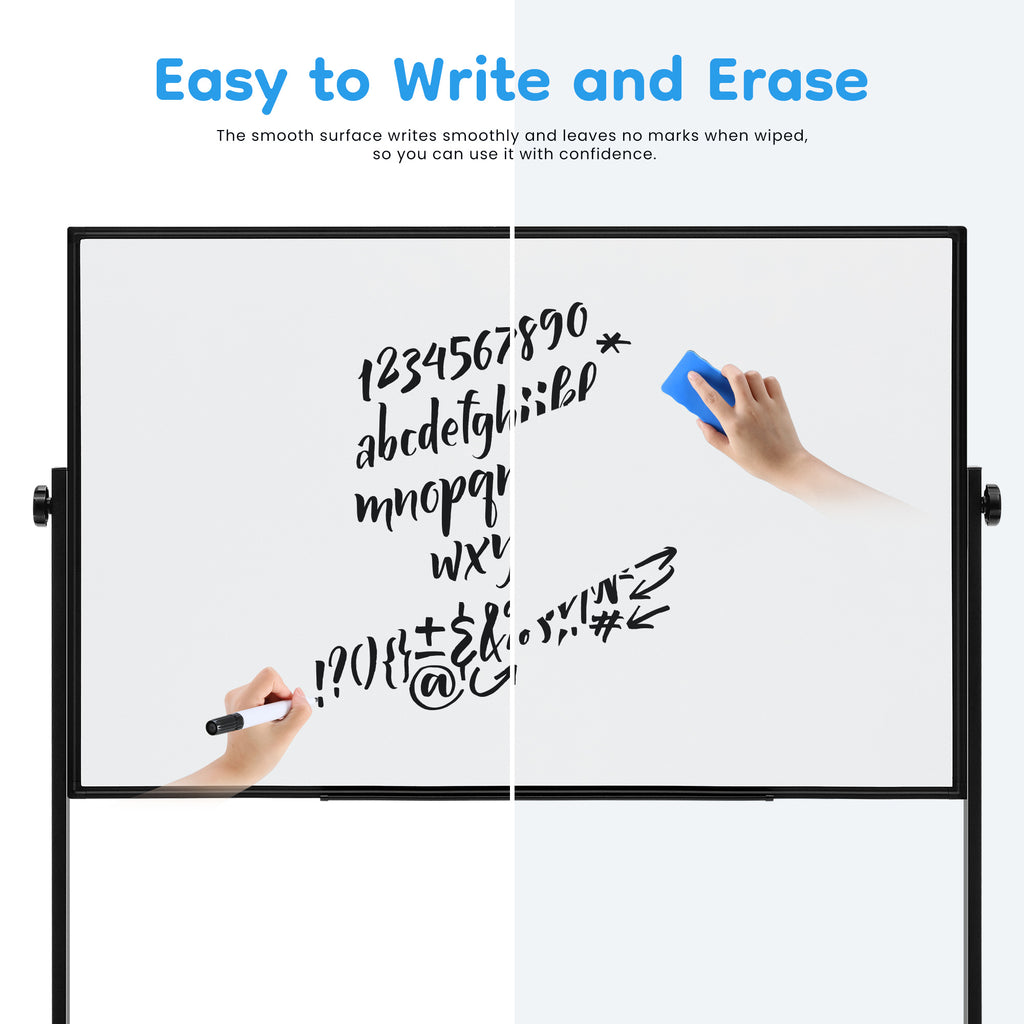 LIFERECORD 46"x32" Double-Sided Magnetic Mobile Whiteboard, Rolling Dry Erase Board Easel Stand on Wheels with Aluminium Frame for School Office Home, Black