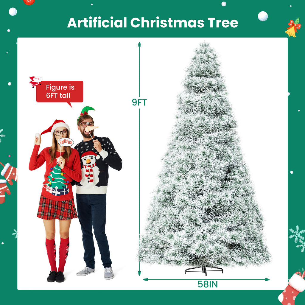 ACCVER 9ft Pre-lit Artificial Spruce Christmas Tree - 347 Dense PVC Branch Tips, 120 Warm Incandescent Lights with 8 Modes, White