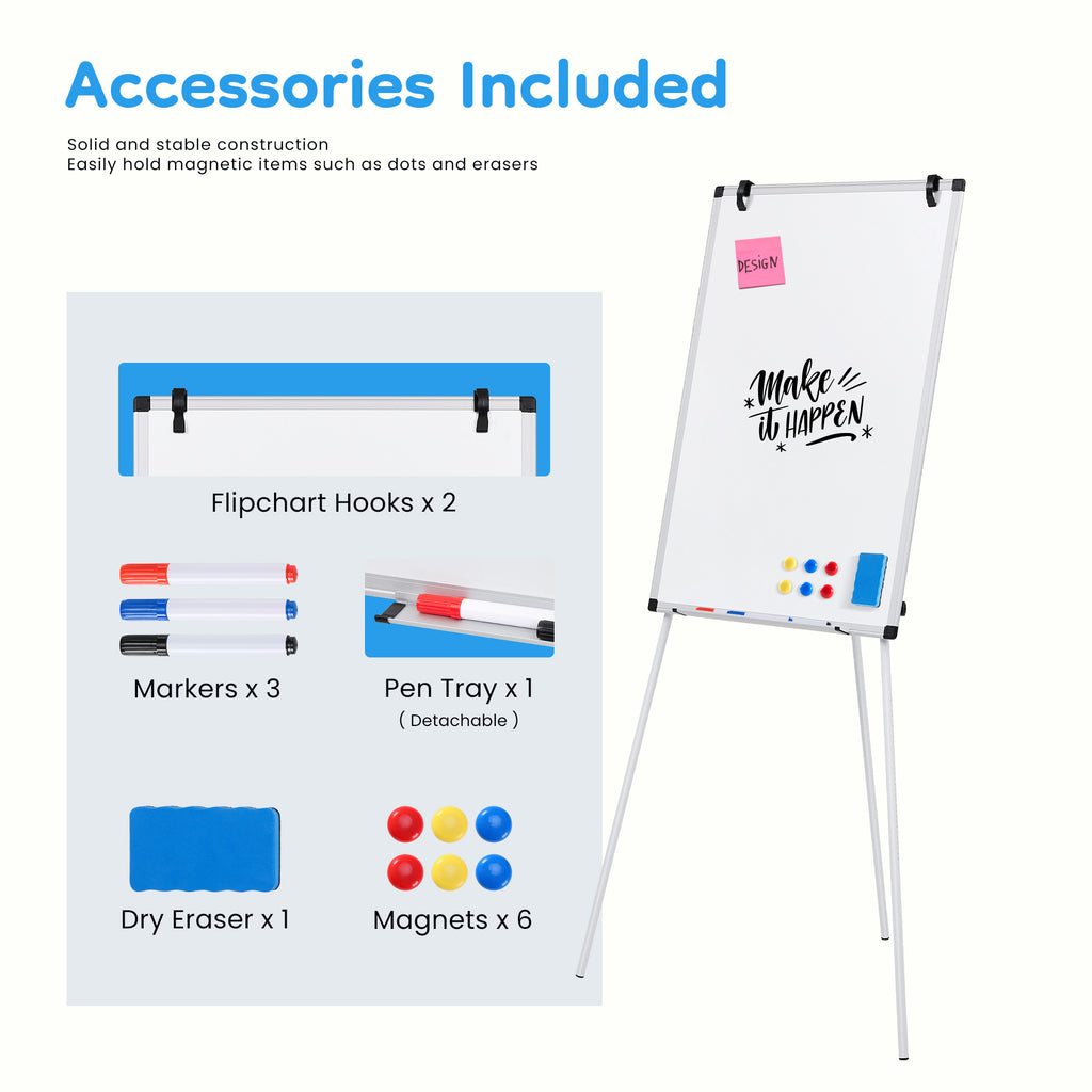 ROSVOVO 36x24 Inch Magnetic Whiteboard Easel with Tripod Stand - Height Adjustable Portable Dry Erase Board Kit for Classroom, Office & Home, White