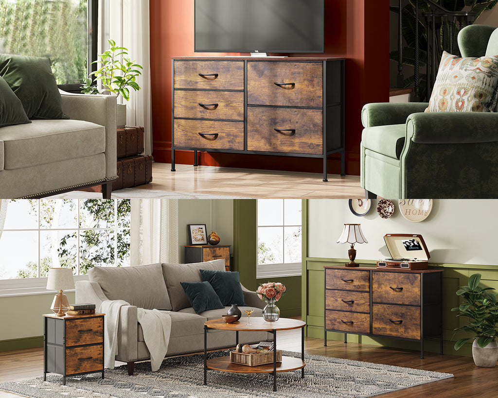 LIFERECORD 5 Drawer Fabric Dresser for Bedroom and Living Room, Chest of Drawer Organizer Storage Cabinet for Closet, Entryway, Brown