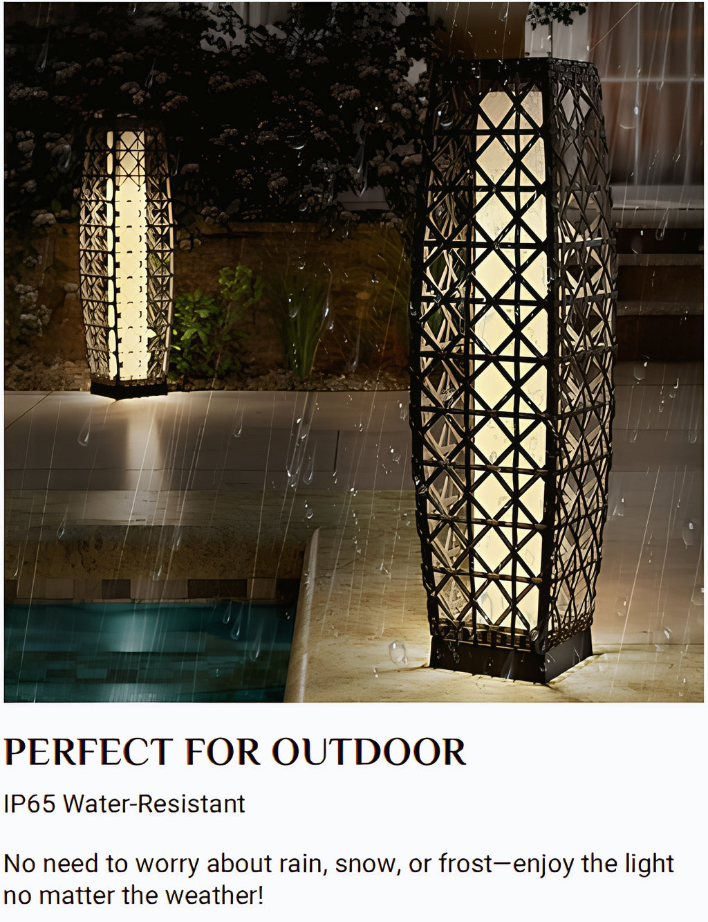 LIFERECORD Solar Powered Outdoor Floor Lamp - Automatic Woven Resin Wicker Garden Lantern, Waterproof Patio Lighting for Porch, Deck and Backyard Landscape Lighting (Large)