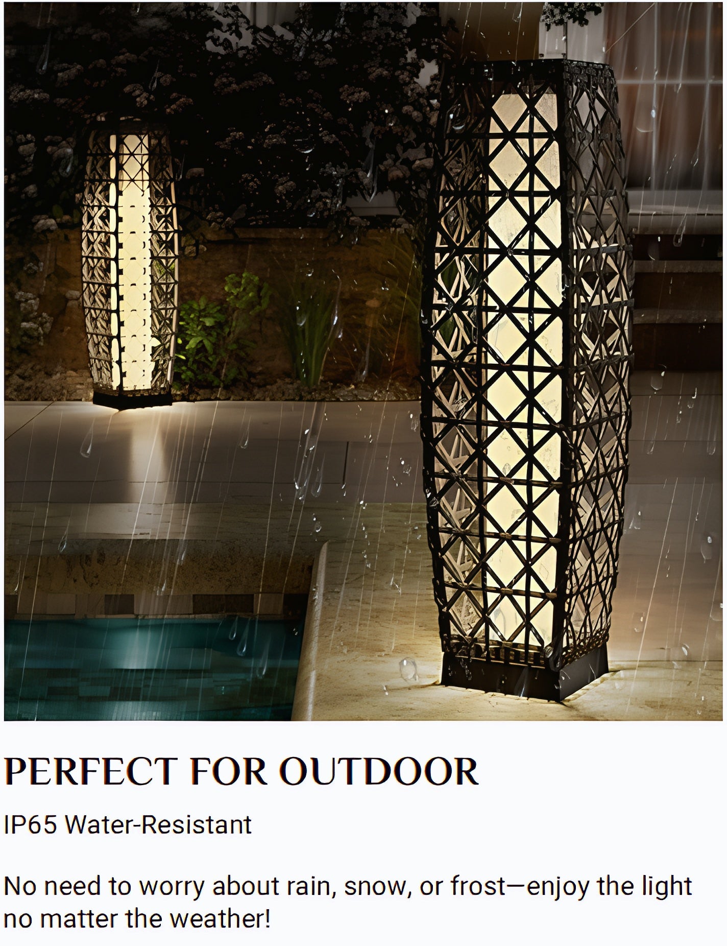 LIFERECORD Solar Powered Outdoor Floor Lamp - Automatic Woven Resin Wicker Garden Lantern, Waterproof Patio Lighting for Porch, Deck and Backyard Landscape Lighting (Large)