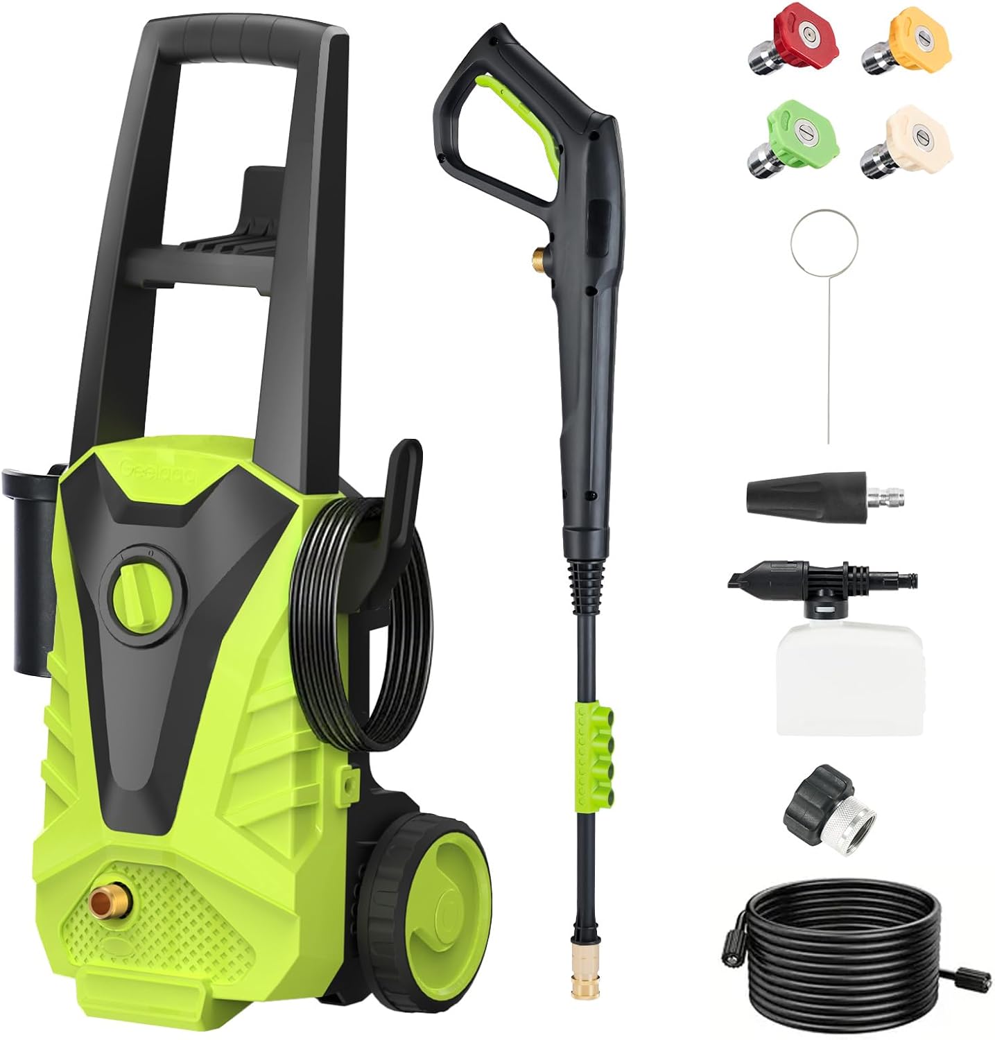 ROSVOVO 2100 PSI Electric Pressure Washer with Foam Cannon - 2.0 GPM High Pressure Cleaner with 5 Nozzles for Driveway, Car & Patio Cleaning, Green