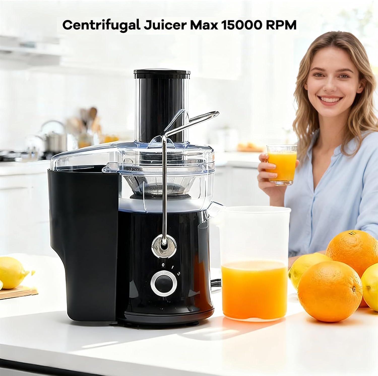 LIFERECORD Fruit & Vegetable Juicer with Wide 3-inch Chute - High-Speed 480W Centrifugal Juicer Machine with Easy-Clean Design, 2.6 Inch