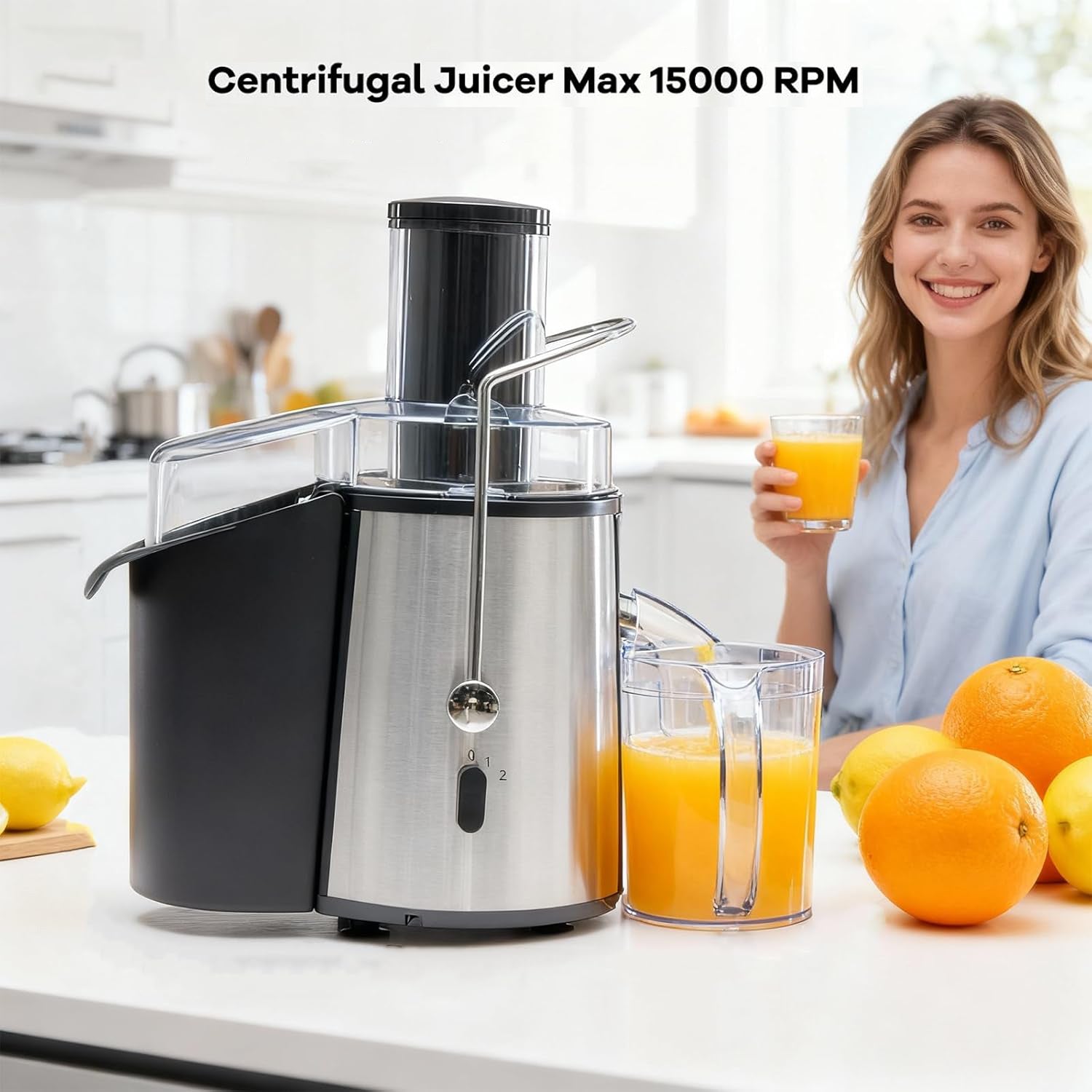 LIFERECORD Fruit & Vegetable Juicer with Wide 3-inch Chute - High-Speed 480W Centrifugal Juicer Machine with Easy-Clean Design, 3 Inch