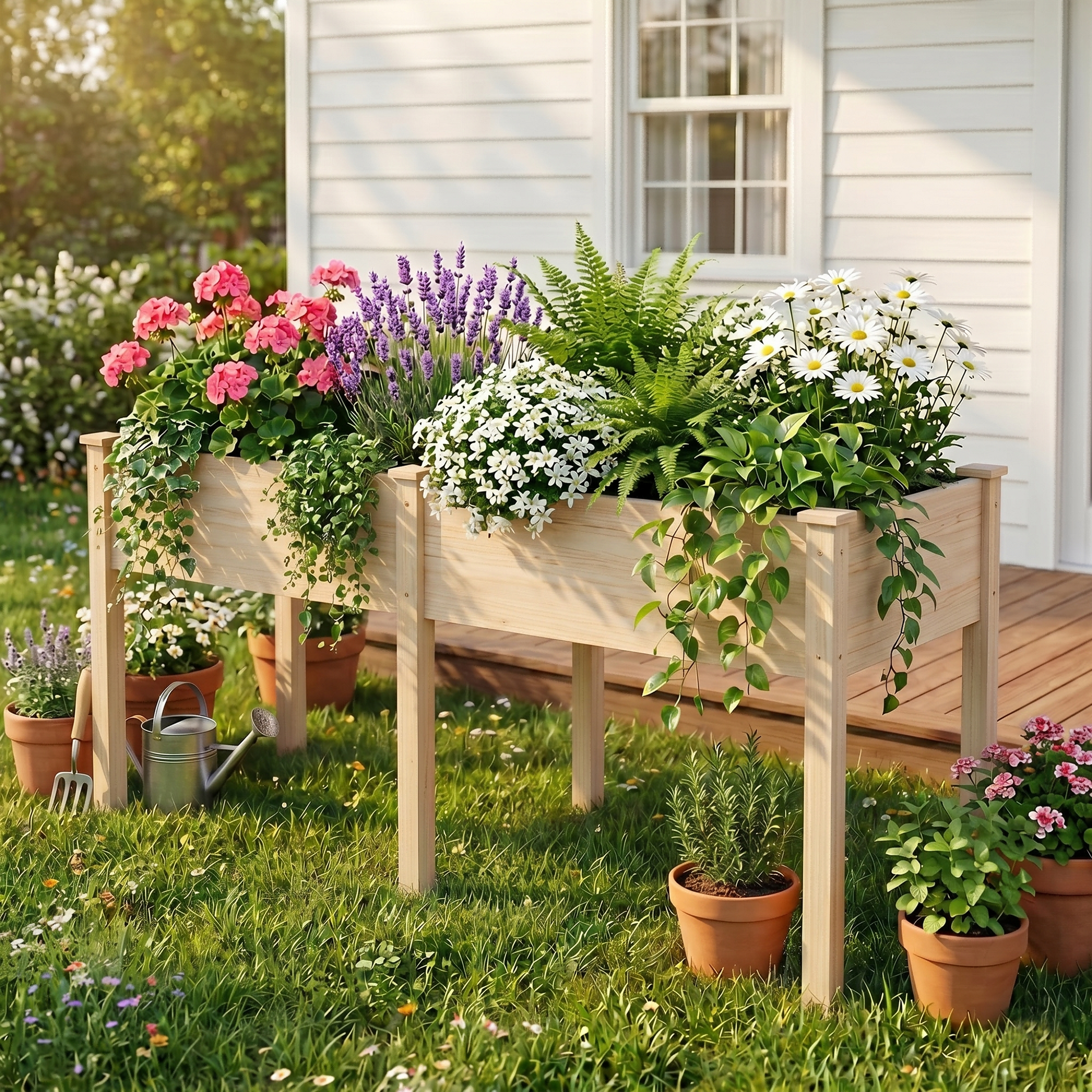 LIFERECORD Wooden Raised Garden Bed with Legs, 72"L X 23"W X 30"H, Elevated Reinforced Large Planter Box for Vegetable Flower Herb Outdoors, Wood