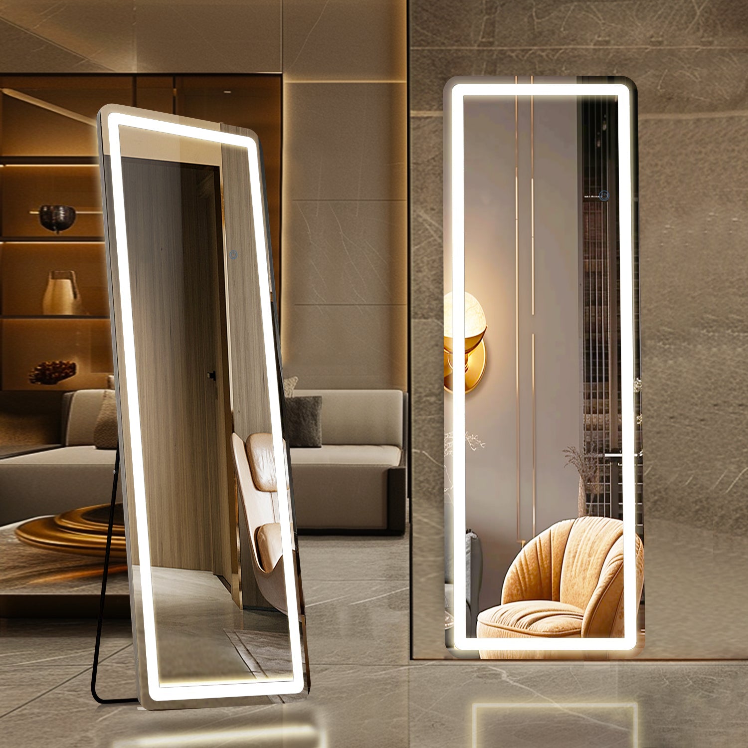 ACCVER 16"x60" Full Length Standing Mirror w/LED Lights - 3 Color Modes, Durable Aluminum Frame & Tempered Glass, Lean-to or Wall Mount for Bedroom/Dressing Room/Living Room, Rectangle