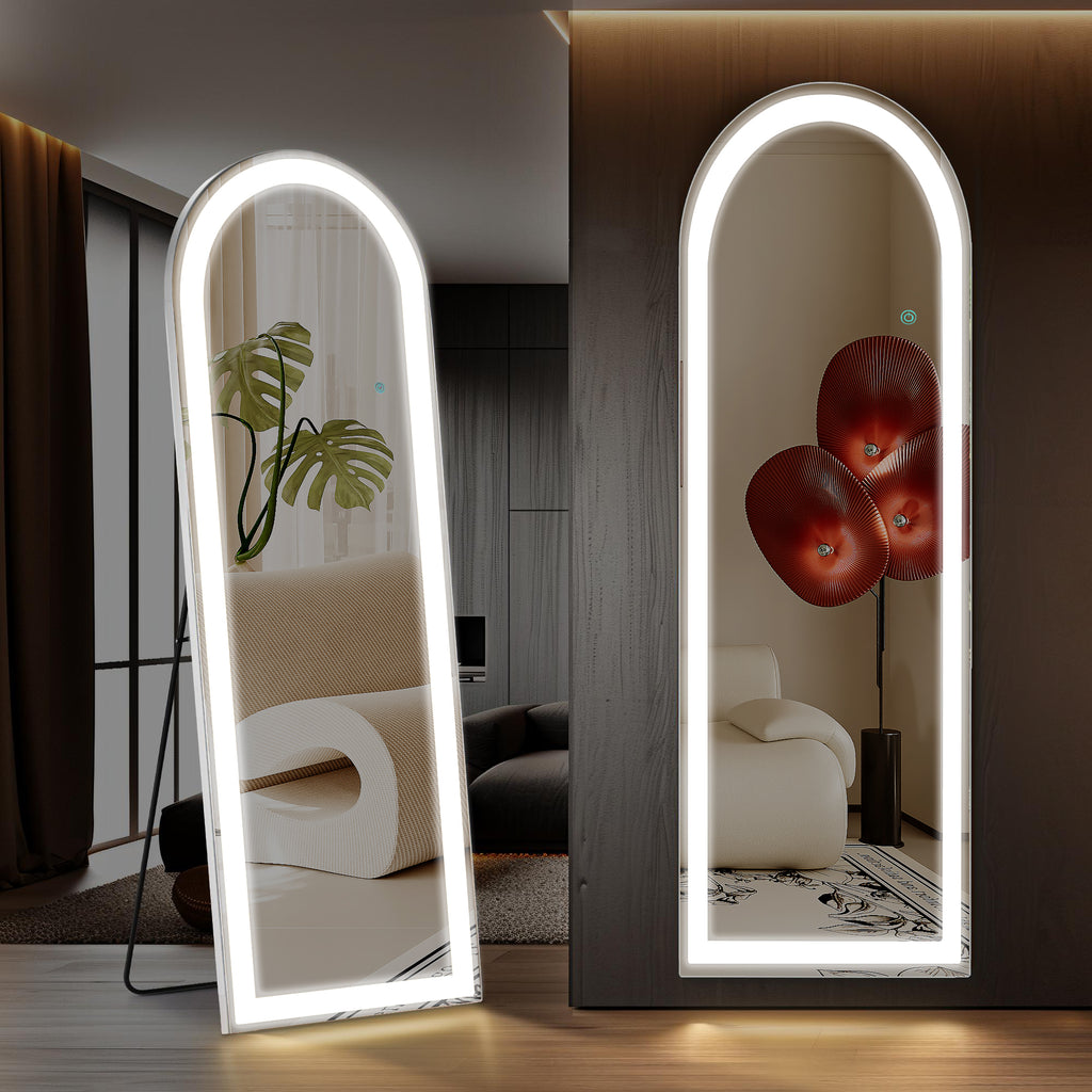 ACCVER 26"x71" Full Length Standing Mirror w/LED Lights - 3 Color Modes, Durable Aluminum Frame & Tempered Glass, Lean-to or Wall Mount for Bedroom/Dressing Room/Living Room, Arhced