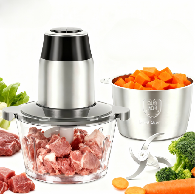 LIFERECORD 500W Food Processor with Dual 8-Cup Bowls & Blades, Electric Meat Grinder & Vegetable Chopper for Mincing, Slicing, Chopping