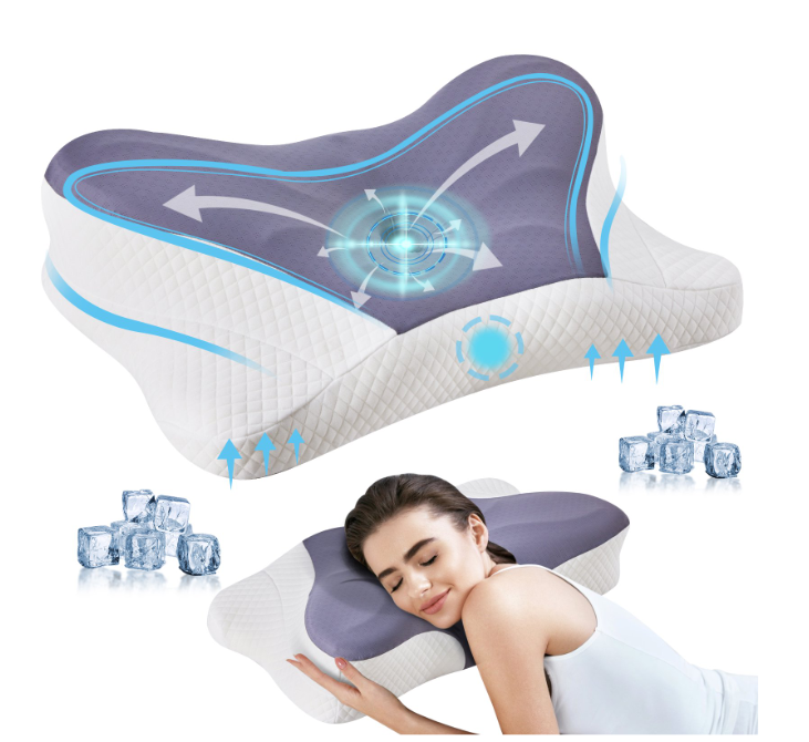 LIFERECORD Cervical Neck Pillow for Pain Relief, Ergonomic Memory Foam Pillow with Cooling Cover, Dual Height Orthopedic Contour Pillow for Side, Back, Stomach Sleepers