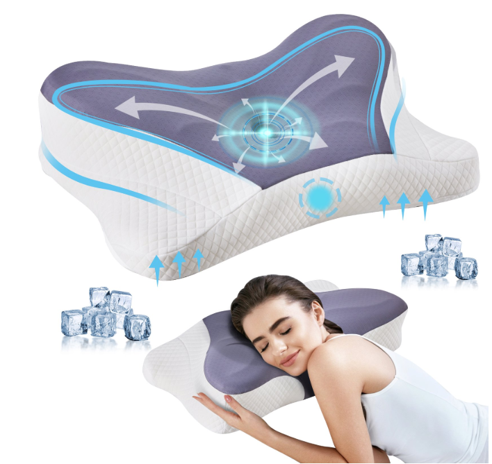 LIFERECORD Cervical Neck Pillow for Pain Relief, Ergonomic Memory Foam Pillow with Cooling Cover, Dual Height Orthopedic Contour Pillow for Side, Back, Stomach Sleepers