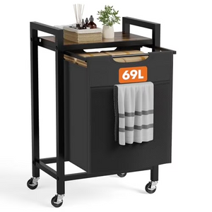 LIFERECORD Laundry Hamper Sorter with Wheels, 1x Pull-Out Removable 69L Oxford Fabric Bags, Rolling Storage Cart for Bedroom Bathroom, Rustic Brown