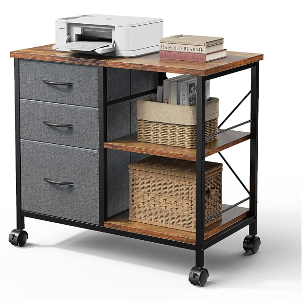 LIFERECORD 3 Fabric Drawer Mobile File Cabinet, Rolling Printer Stand with Storage Shelf, Locking Casters, for Home Office, Holds Letter/A4 Size
