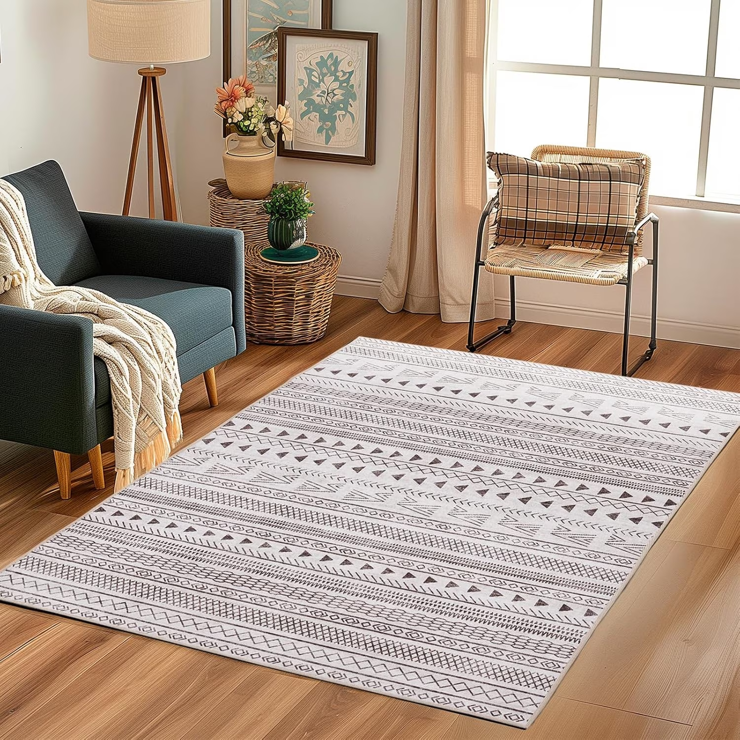 LIFERECORD 3x5ft Washable Rug with Non-Slip Backing, Low-Pile Vintage Area Rugs for Living Room, Bedroom, Kitchen, Machine Washable Non Skid Floor Carpet Indoor