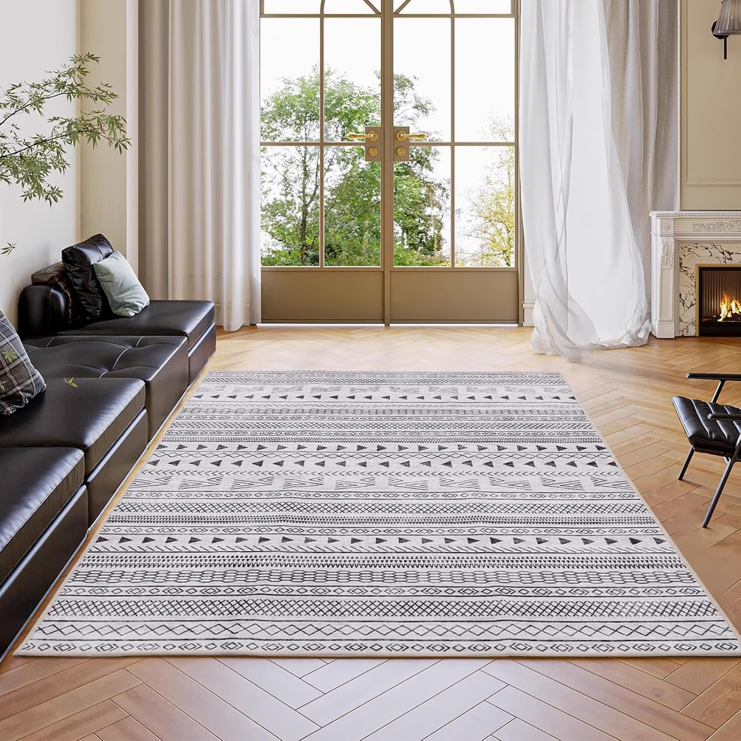LIFERECORD 5x7ft Washable Rug with Non-Slip Backing, Low-Pile Vintage Area Rugs for Living Room, Bedroom, Kitchen, Machine Washable Non Skid Floor Carpet Indoor