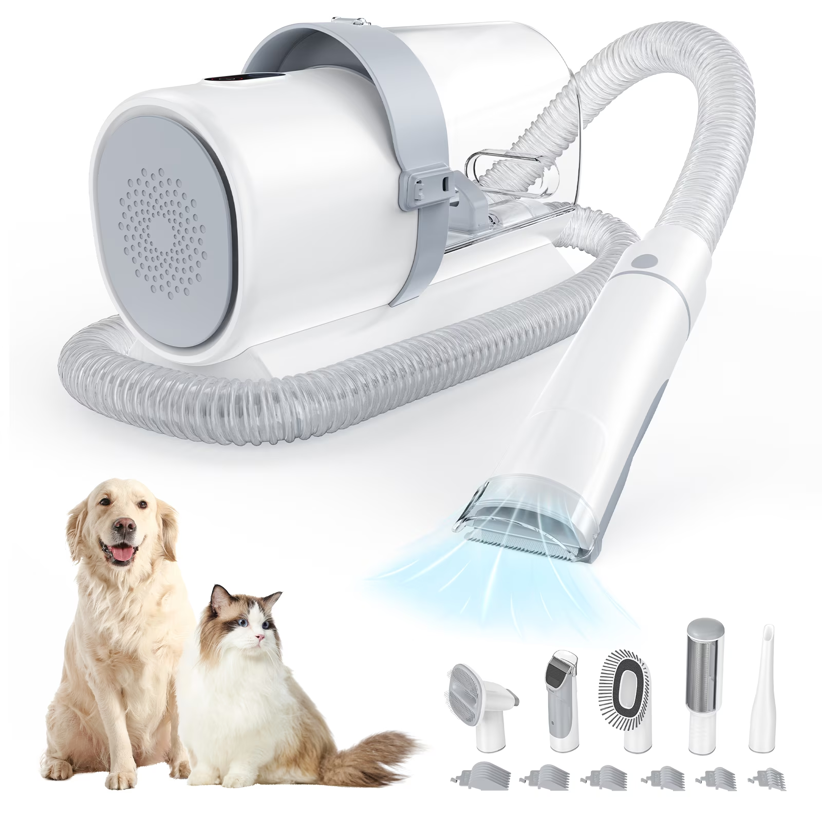 LIFERECORD 5-in-1 Dog Grooming Vacuum Kit, 2.5L Dust Cup, 3 Suction Modes, 5 Groomer Tools, Cordless Low Noise Dog Clippers for Cats & Pets