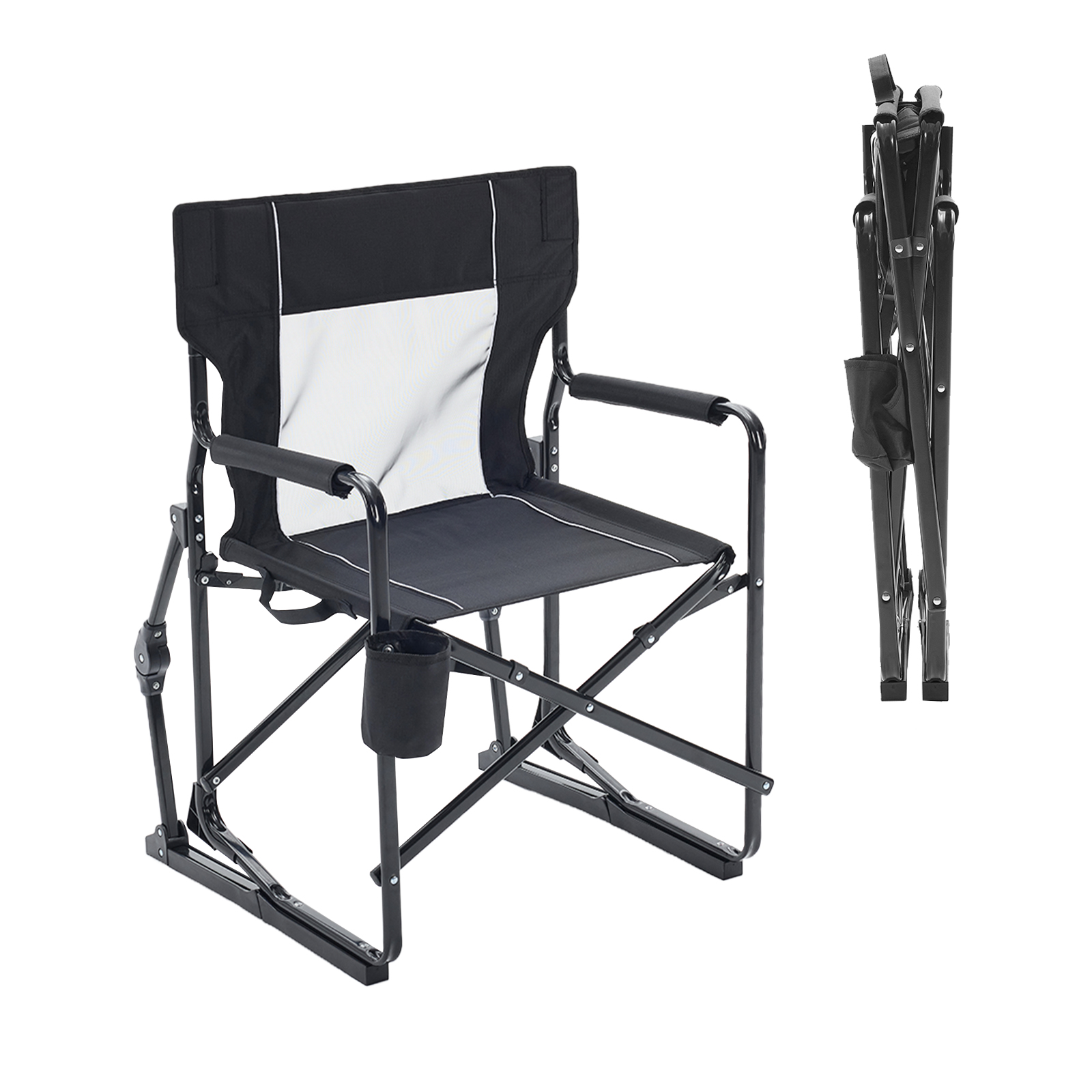 LIFERECORD Outdoor Rocker Camping Chair, Portable Folding Rocking Chair,Waterproof Cup Holder, Mesh Back for Patio Beach Sports Events