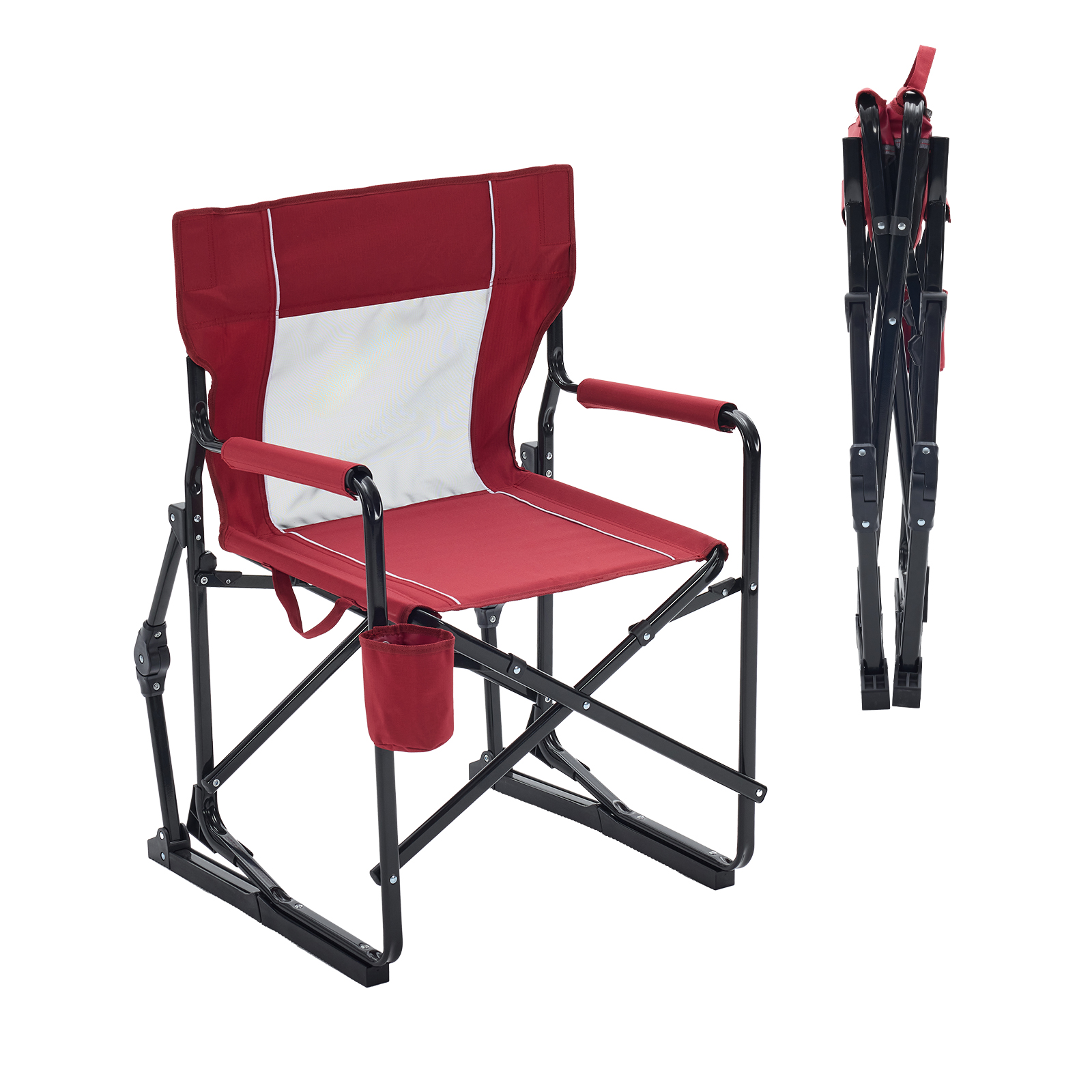 LIFERECORD Outdoor Rocker Camping Chair, Portable Folding Rocking Chair,Waterproof Cup Holder, Mesh Back for Patio Beach Sports Events
