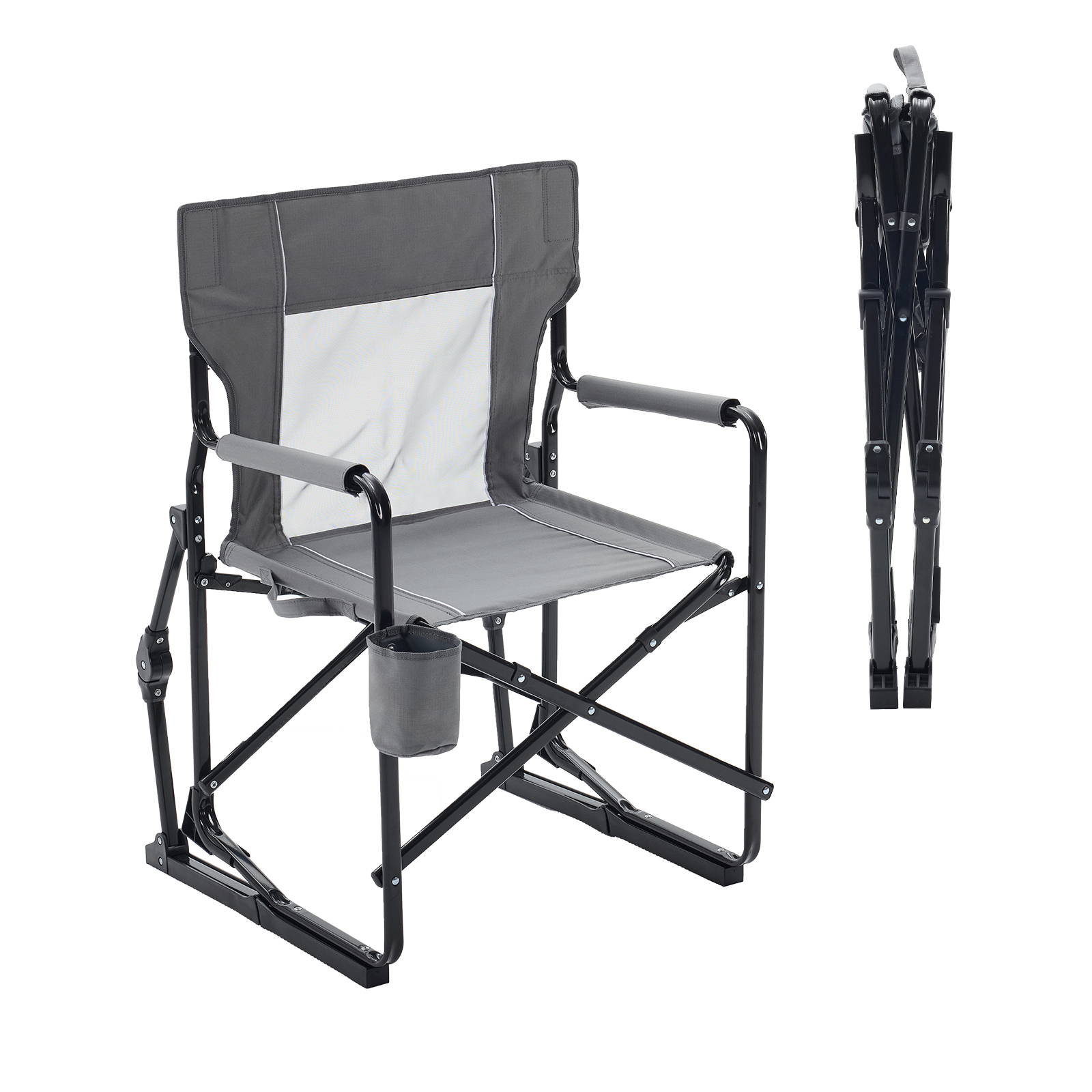 LIFERECORD Outdoor Rocker Camping Chair, Portable Folding Rocking Chair,Waterproof Cup Holder, Mesh Back for Patio Beach Sports Events