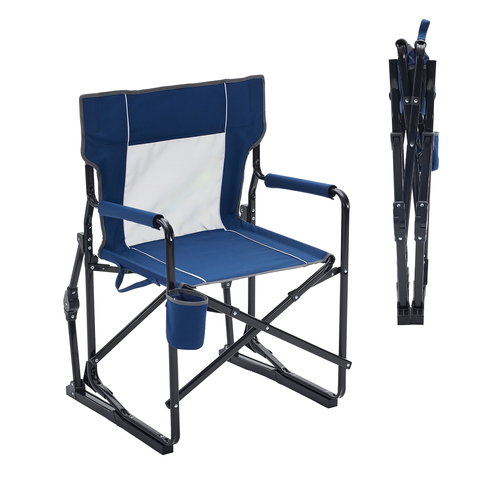 LIFERECORD Outdoor Rocker Camping Chair, Portable Folding Rocking Chair,Waterproof Cup Holder, Mesh Back for Patio Beach Sports Events