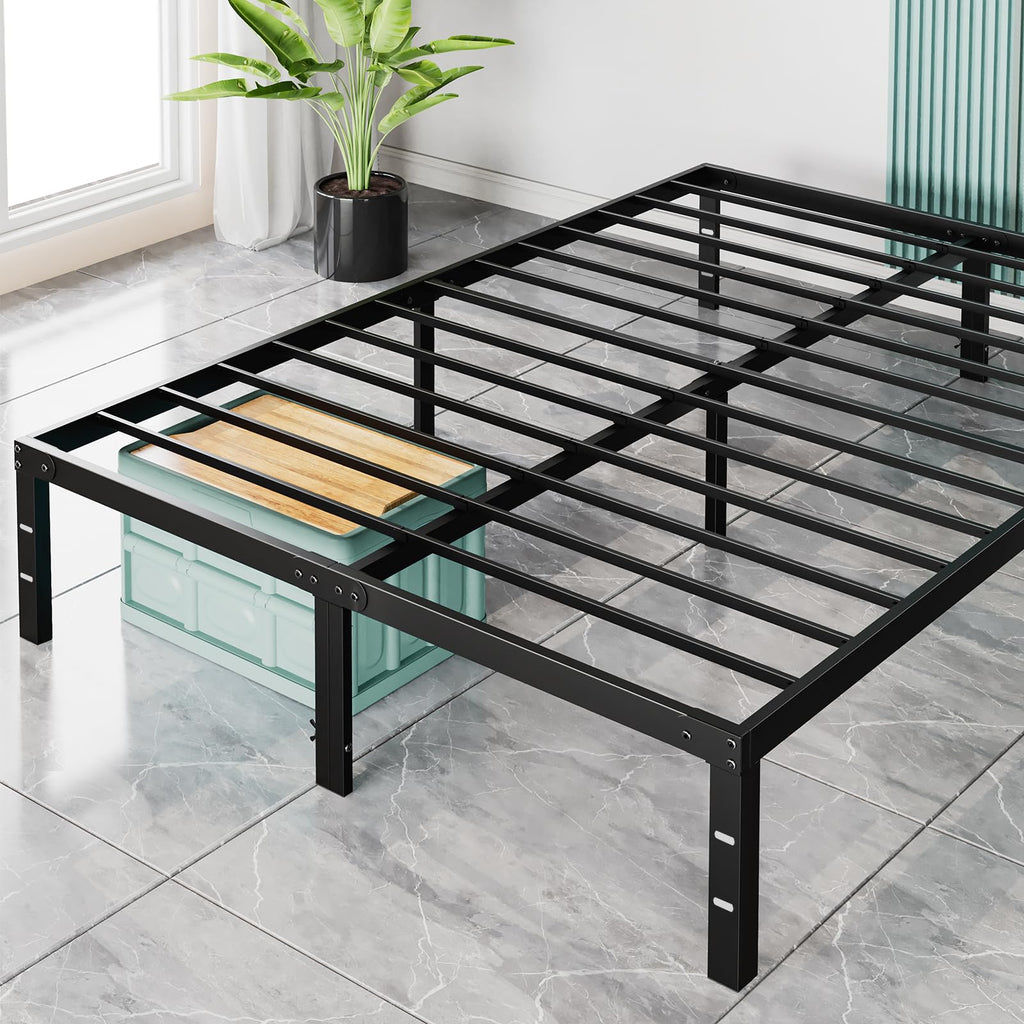 ACCVER King Size Bed Frame - 14in Heavy-Duty Steel Platform, Ample Under-Bed Storage Space, No Box Spring Needed, Sturdy Metal Slat Support