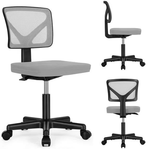 LIFERECORD Ergonomic Armless Office Chair, Swivel Rolling Mesh Desk Chair with Lumbar Support, Adjustable Height Low-Back Computer Chair for Small Spaces, Home, Bedroom, Office