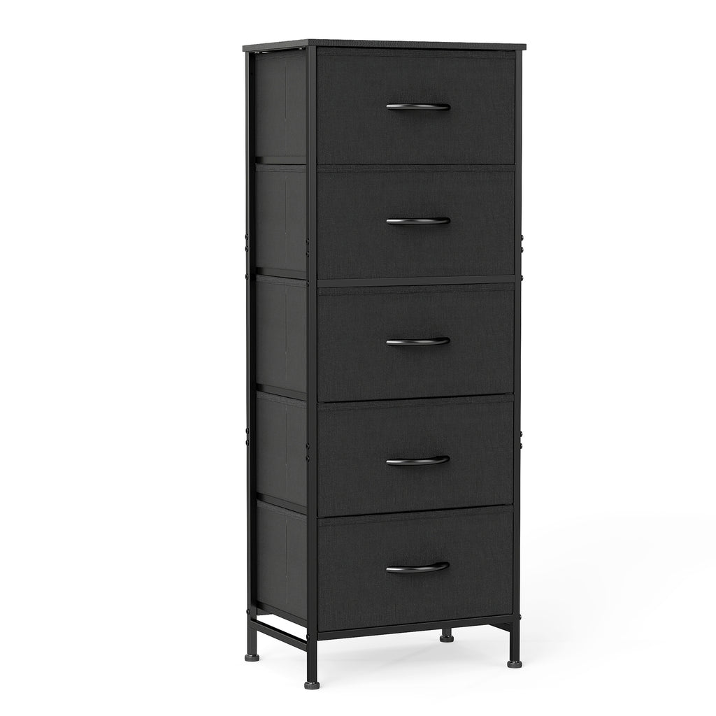ACCVER Dresser for Bedroom 5 Storage drawer, Fabric Closet Chests Organizer Tower with Wooden Top Metal Frame for Living Room Hallway Entryway, Black