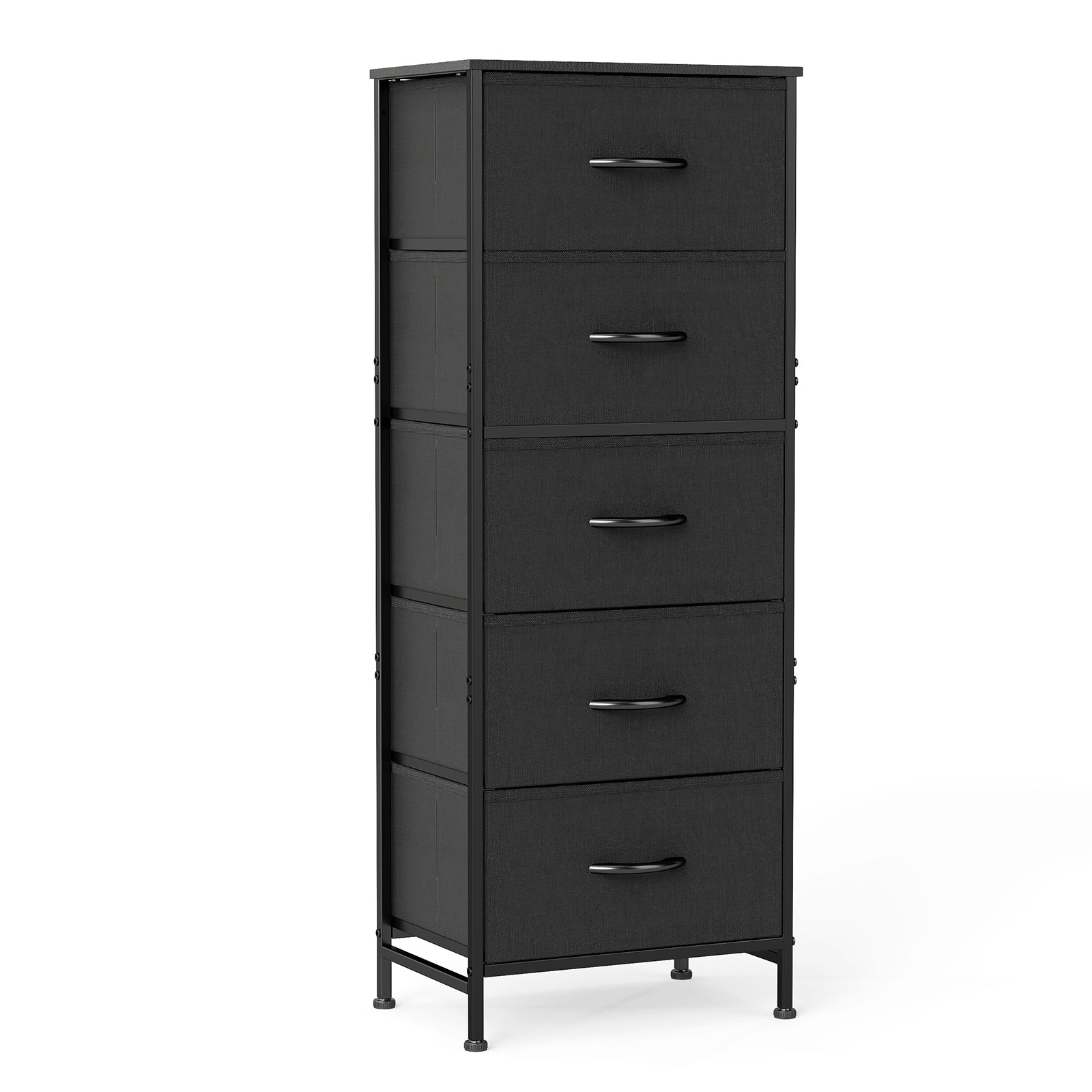 ACCVER Dresser for Bedroom 5 Storage drawer, Fabric Closet Chests Organizer Tower with Wooden Top Metal Frame for Living Room Hallway Entryway, Black