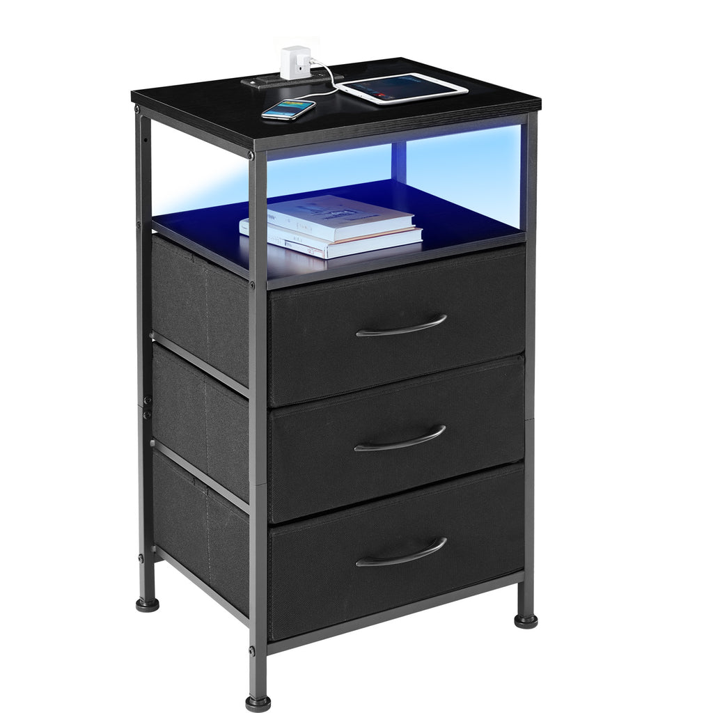 ACCVER 3-Drawer Fabric Dresser for Bedroom, Closet, Nightstand or End Table, Clothes Storage Organizer, for Living Room, Apartment, Black
