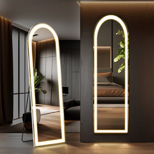 LIFERECORD 60"x16" Full Length Mirror with LED Lights, 3 Color Lighting Floor Standing Mirror with Dimming, Standing and Wall Mounted Mirror for Bedroom, Living Room, Cloakroom (Rounded Corners)