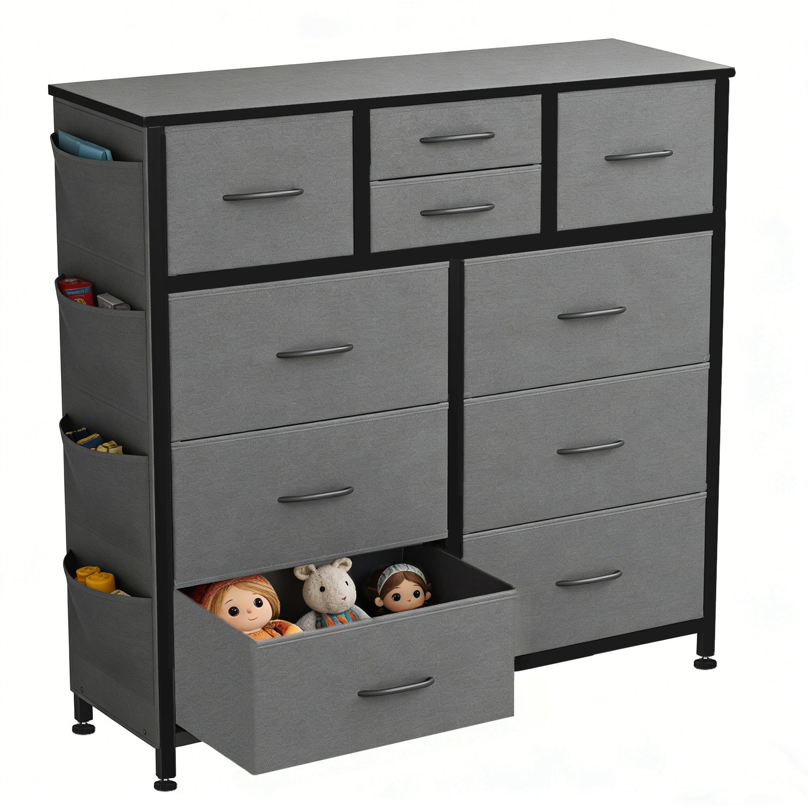 ACCVER Dresser for Bedroom 10 Storage drawer, Fabric Closet Chests Organizer Tower with Wooden Top Metal Frame for Living Room Hallway Entryway