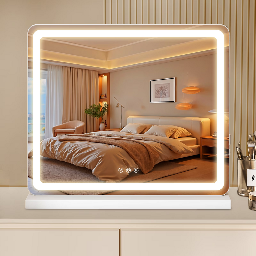 LIFERECORD Lighted Makeup Mirror, 19"*22" Vanity Mirror with LED, 3 Lighting Modes, Dimmable Touch Control, USB Charging Port for Desk, Dorm, Bedroom