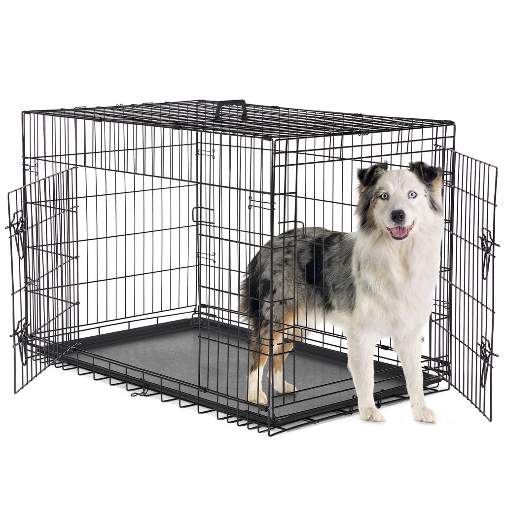 LIFERECORD Extra Large Foldable Metal Dog Crate with Double Doors, Kennel with Divider Panel, Safe for Puppy Training, Home & Travel