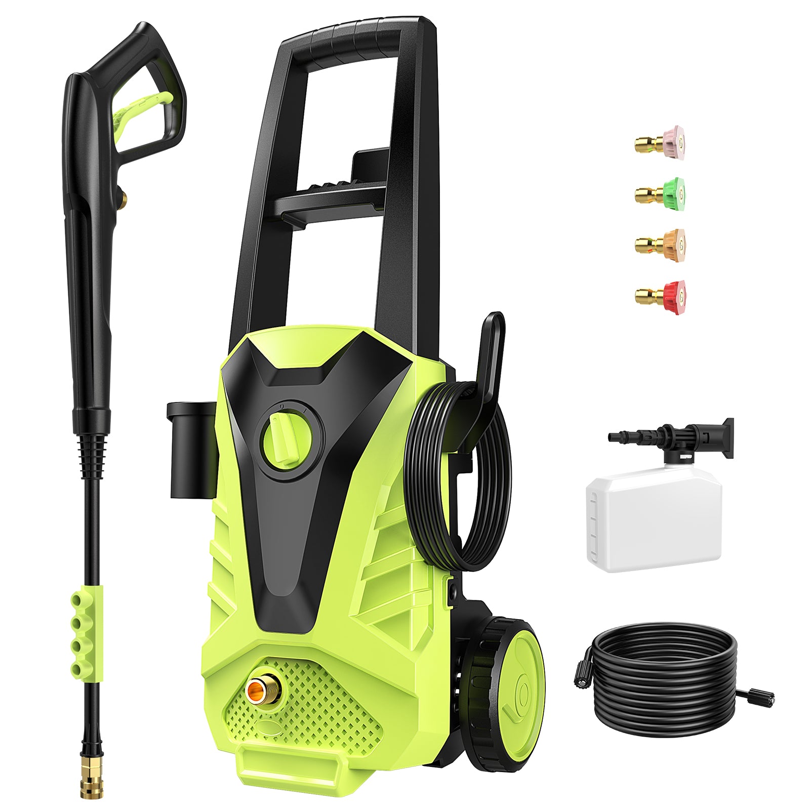 LIFERECORD Electric Pressure Washer, 2100 Max PSI 2.0 Max GPM with Foam Cannon, 5 Quick Connect Nozzles, for Cars/Fences/Driveways/Home/Patios, Green
