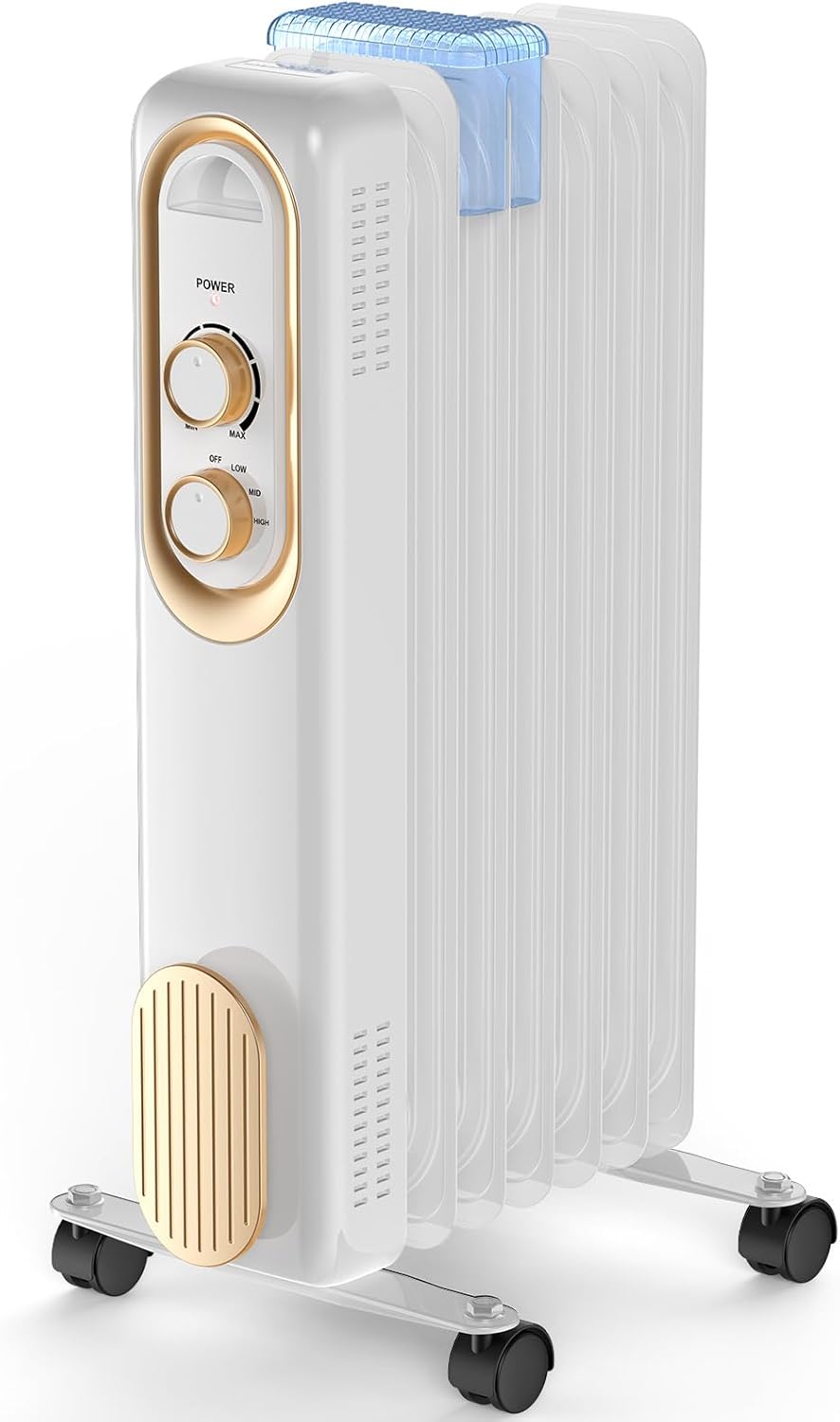 LIFERECORD Oil Filled Radiator, Electric Radiant Heaters for indoor use, Safe Lock, , Overheat & Tip-Over Protection, Adjustable Thermostat, Quiet, 1500W, 26" White