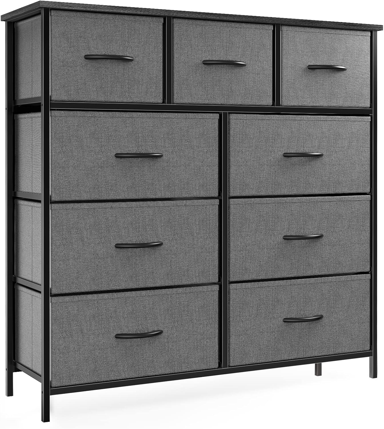 ACCVER 9-Drawer Fabric Dresser with Wood Top & Metal Frame, Closet and Chest for Bedroom, Clothes Storage Organizer, for Living Room, Apartment,Grey