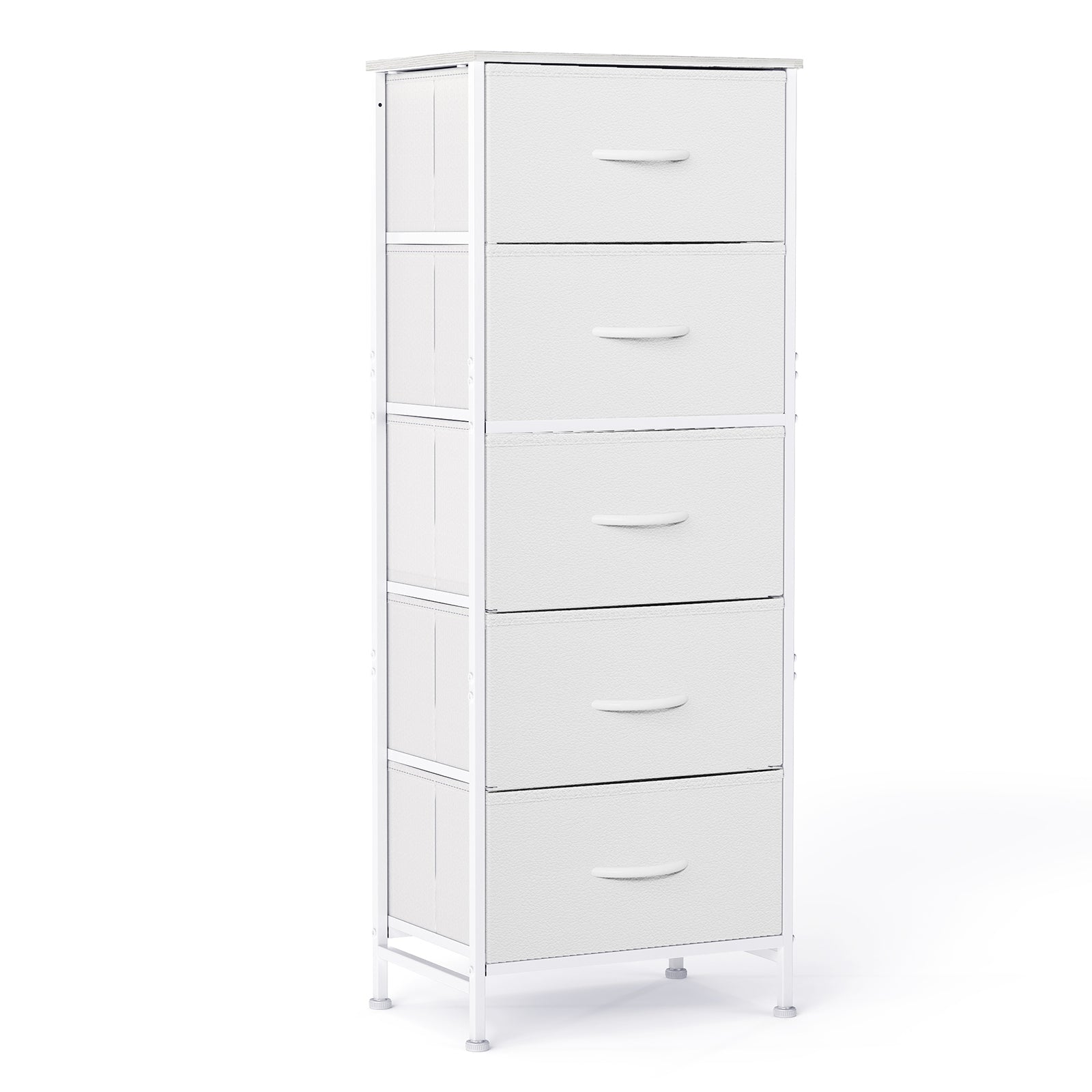 ACCVER Dresser for Bedroom 5 Storage drawer, Fabric Closet Chests Organizer Tower with Wooden Top Metal Frame for Living Room Hallway Entryway, White