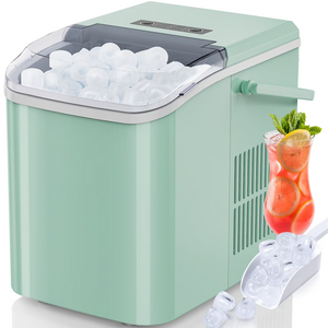 LIFERECORD Portable Ice Maker Countertop with Handle, 6 Mins for 9 Bullet Ice, 26lbs/24H, Self-Cleaning Compact Ice Machine for Home, Kitchen, Camping & Parties