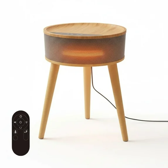 LIFERECORD Space Heater with Side Table, Ceramic 2-in-1 Indoor Heater with Remote, 1500W, Overheat & Tip-Over Protection, 1-12H Timer, LED Light for Home Office Bedroom Use, 23.6 Inch