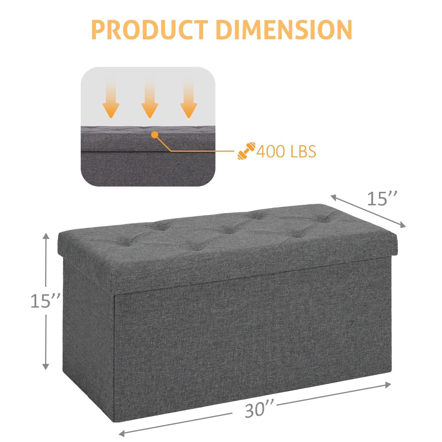 ACCVER 30" Storage Ottoman Bench - Foldable Ottoman Upholstered Entryway Bench, 400lbs Large End of Bed Bench with Storage Chest for Bedroom, Living Room, Grey