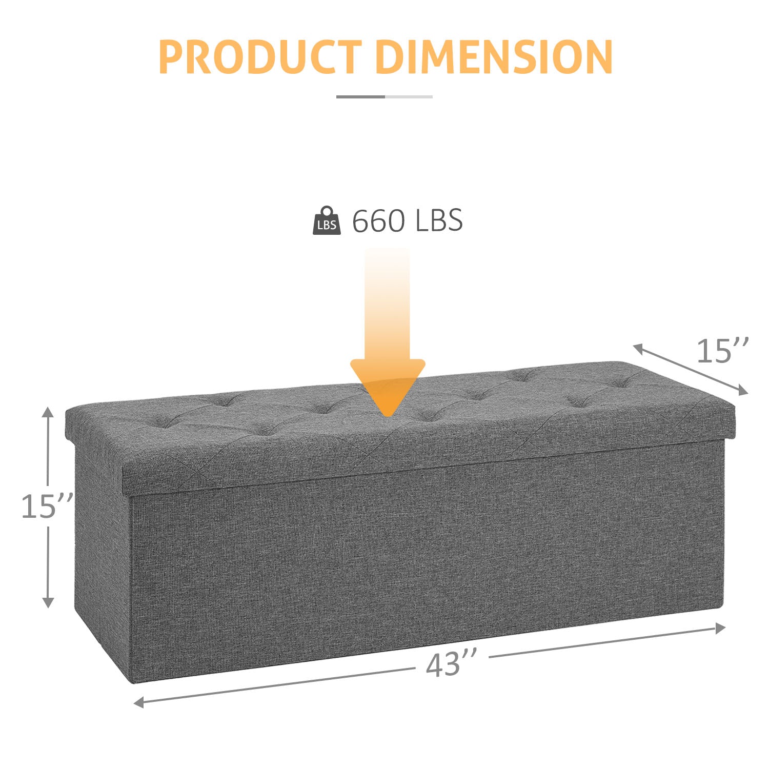ACCVER 43" Storage Ottoman Bench - Foldable Ottoman Upholstered Entryway Bench, 660lbs Large End of Bed Bench with Storage Chest for Bedroom, Living Room, Grey