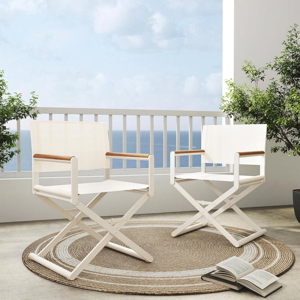 LIFERECORD Extra-Wide 2-Pack Directors Chairs, Outdoor Folding Chairs with UV-Resistant Mesh Sling for Camping, Patio, Poolside, Apricot