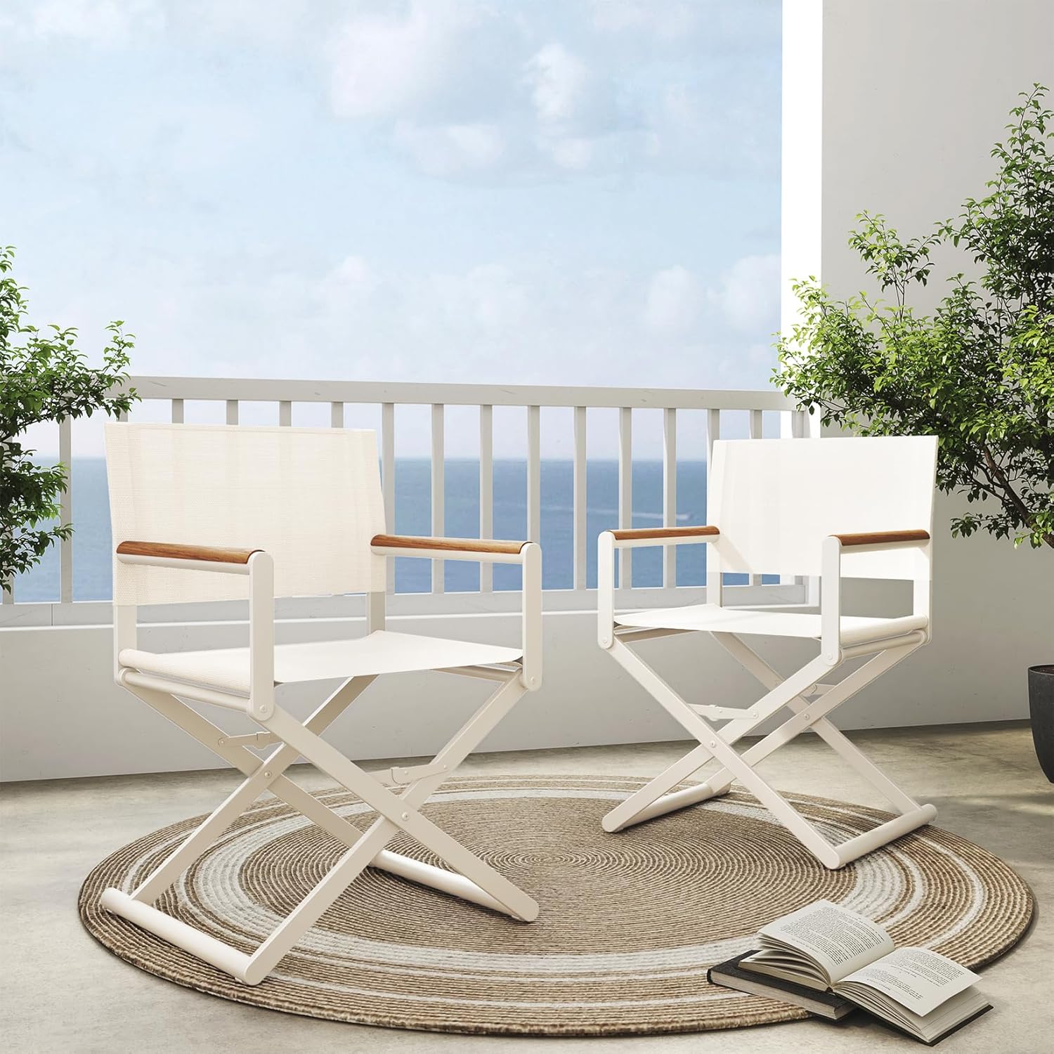 LIFERECORD Extra-Wide 2-Pack Directors Chairs, Outdoor Folding Chairs with UV-Resistant Mesh Sling for Camping, Patio, Poolside, Apricot