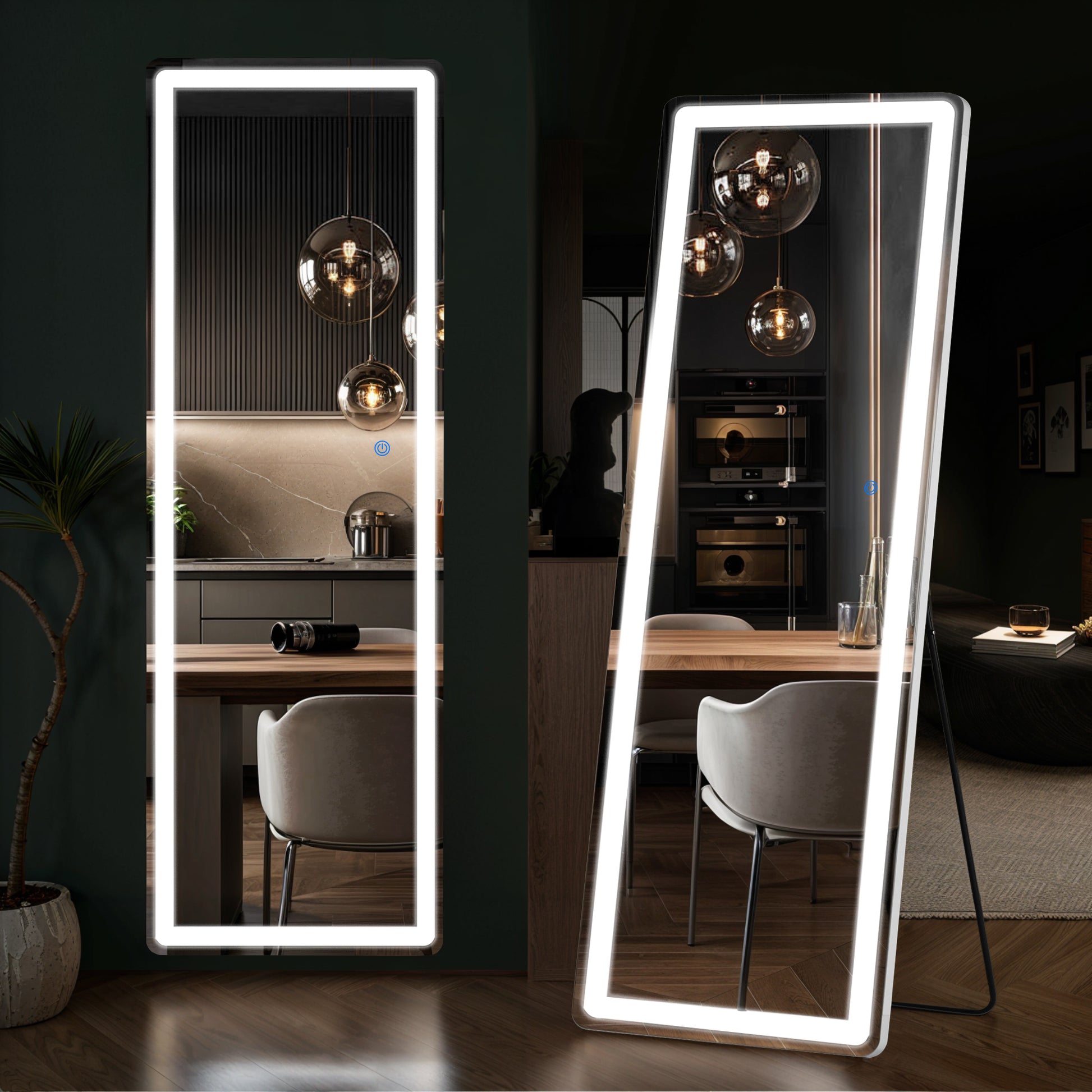 ACCVER 16"x60" Full Length Standing Mirror w/LED Lights - 3 Color Modes, Durable Aluminum Frame & Tempered Glass, Lean-to or Wall Mount for Bedroom/Dressing Room/Living Room, Rectangle