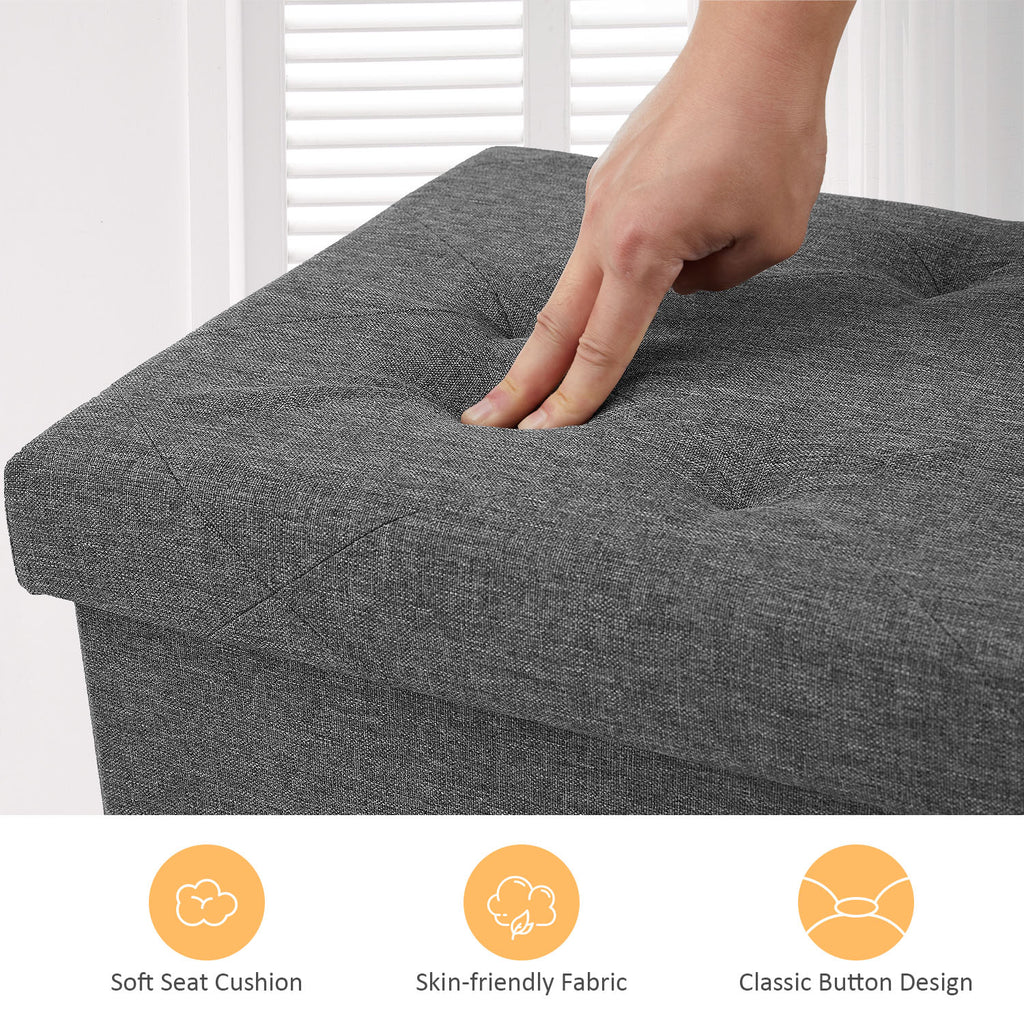 ACCVER 43" Storage Ottoman Bench - Foldable Ottoman Upholstered Entryway Bench, 660lbs Large End of Bed Bench with Storage Chest for Bedroom, Living Room, Grey
