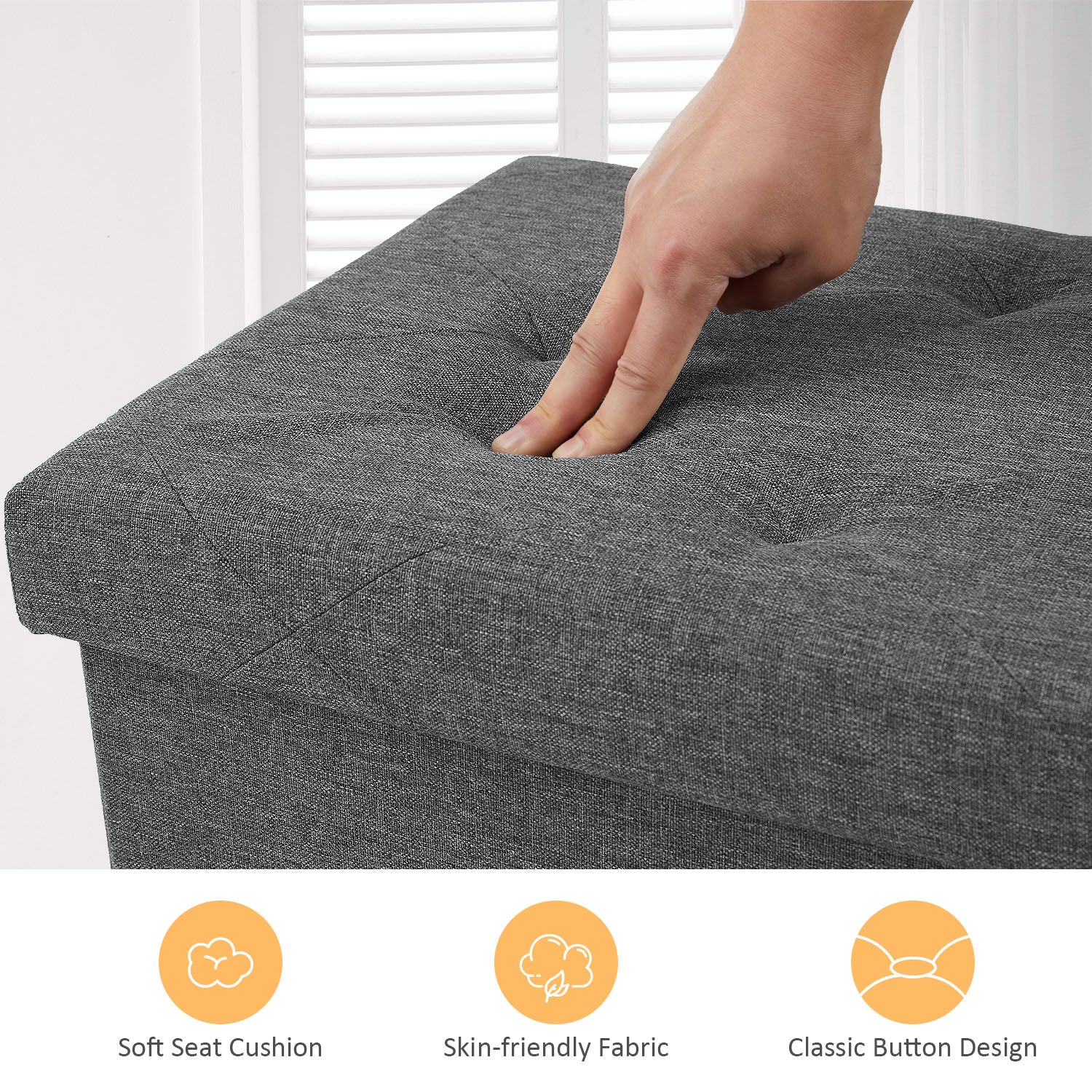 ACCVER 43" Storage Ottoman Bench - Foldable Ottoman Upholstered Entryway Bench, 660lbs Large End of Bed Bench with Storage Chest for Bedroom, Living Room, Grey